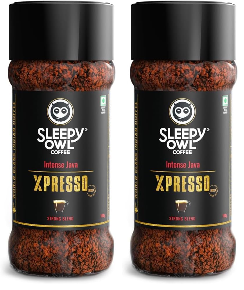 Image of Sleepy Owl 100g Intense Java Xpresso Coffee | Strong Blend Instant Coffee | Makes 50 Cups | Dark Roasted To Perfection | Intense, Bold And Strong Flavour | Have It With Milk Or Without (Pack of 2)