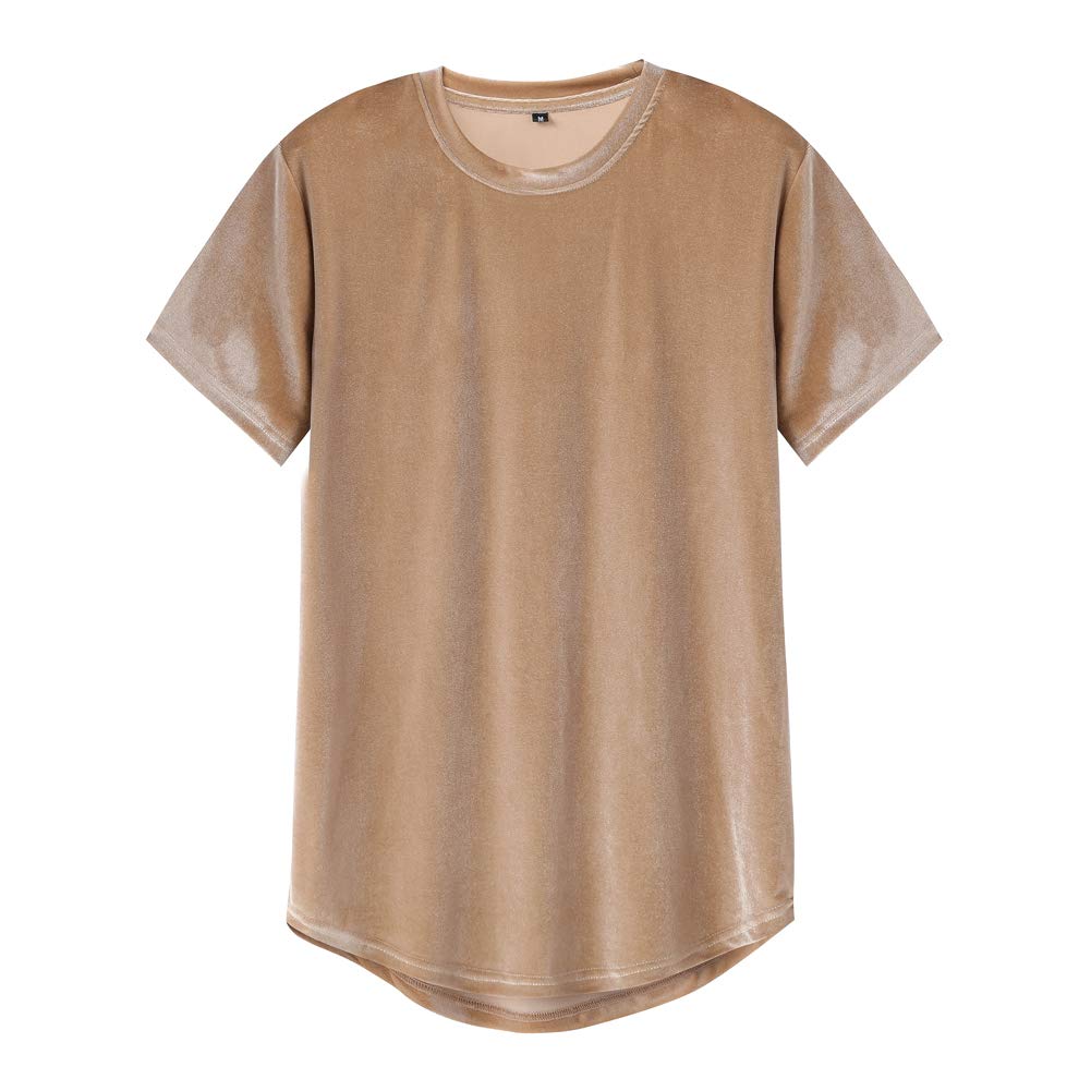 VFIVE UNFOUR Mens Velvet Velour Fashion Hip Hop Long Line Hem T Shirts