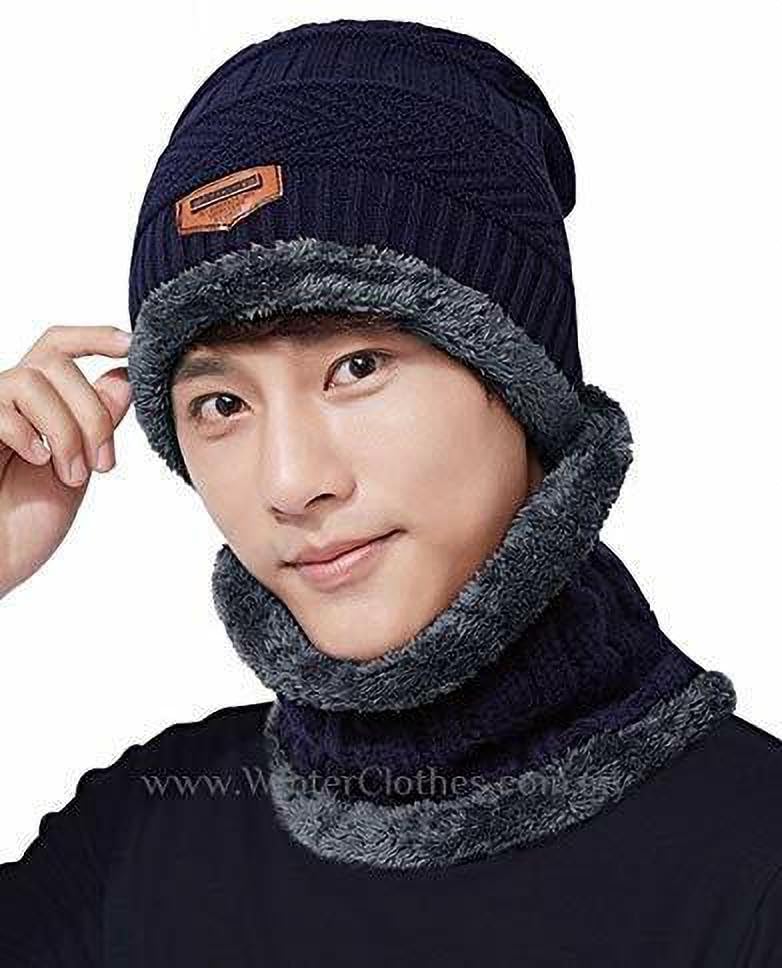 Men Woolen Beanie Cap | Winter Knit Hat & Scarf Set | Cold Weather Accessory | Lightweight & Warm Winter Cap (Black)-image-24