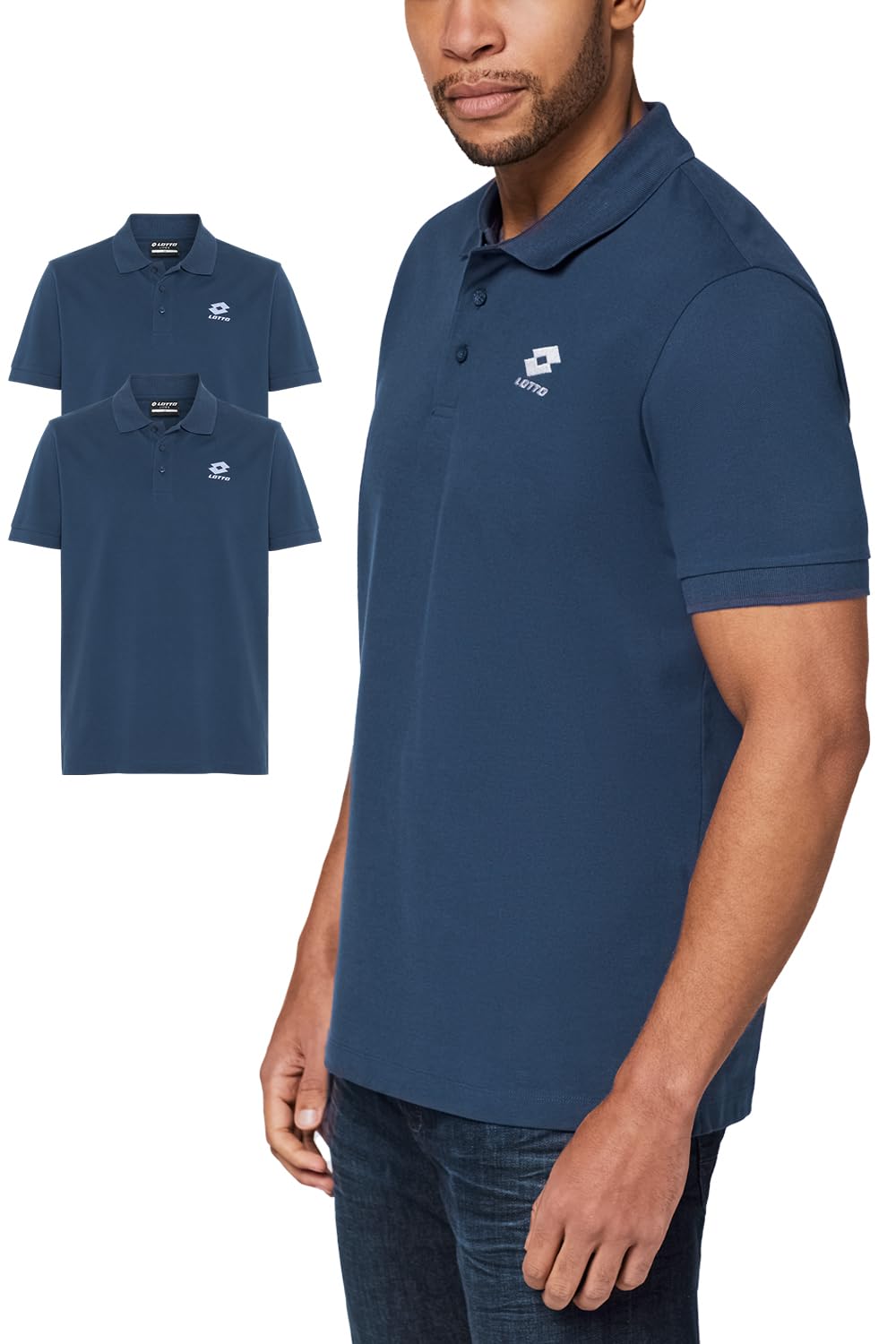 Lotto Lot de 2 Polos pour Homme l Tailles L-5XL, Manches Courtes, Coton, avec Logo brodé l 2 Poches, à Enfiler, Couleur Unie l col Polo, Coupe Standard, Non Extensible, Adulte