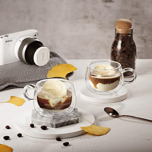 Miniatura 4 de Glastal Calidad Alemana 4 Oz Tazas de Espresso de Vidrio Aislada de Doble Pared, Tazas de Café Espresso, Tazas de Espresso Dobles, Tazas Demitasse