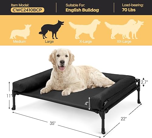 Miniatura 5 de Veehoo Cama elevada elevada para perros, cama refrescante para perros de tamaño grande, cuna elevada de tres caras con malla y pies antideslizantes,
