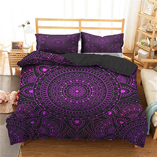Chickw1 Ensemble de Literie 2 Personnes, Microfibre Doux Taies d'oreiller & Housse de Couette avec Fermeture Éclair Parure de Lit 3 Pièces- 3D Mandala Imprimé (Style Ethnique,200x200cm)