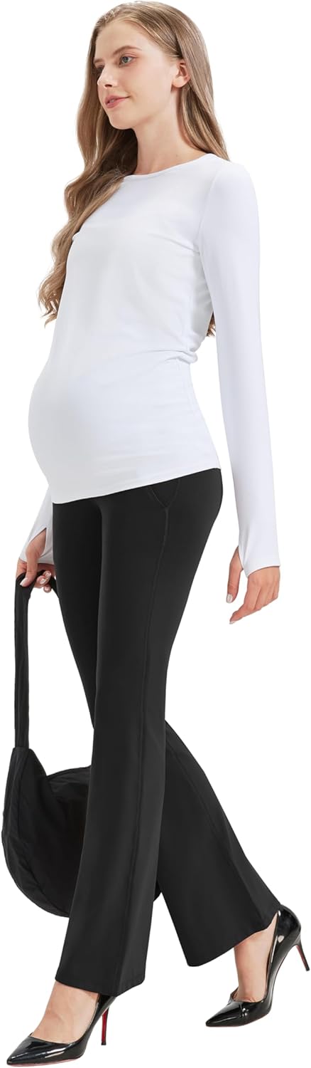 VIMPEP Buttery Soft Women’s 31” Flare Maternity Leggings with Pockets Over The Belly Stretchy Workout Yoga Pregnancy Pants - Image 5