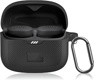 for JBL Tune Buds Case Cover, Soft Silicone Protective Earbuds Case Front LED Visible, Only Compatible with JBL Tune Buds, Headphones Case with Carabiner Accessories Set(Black)