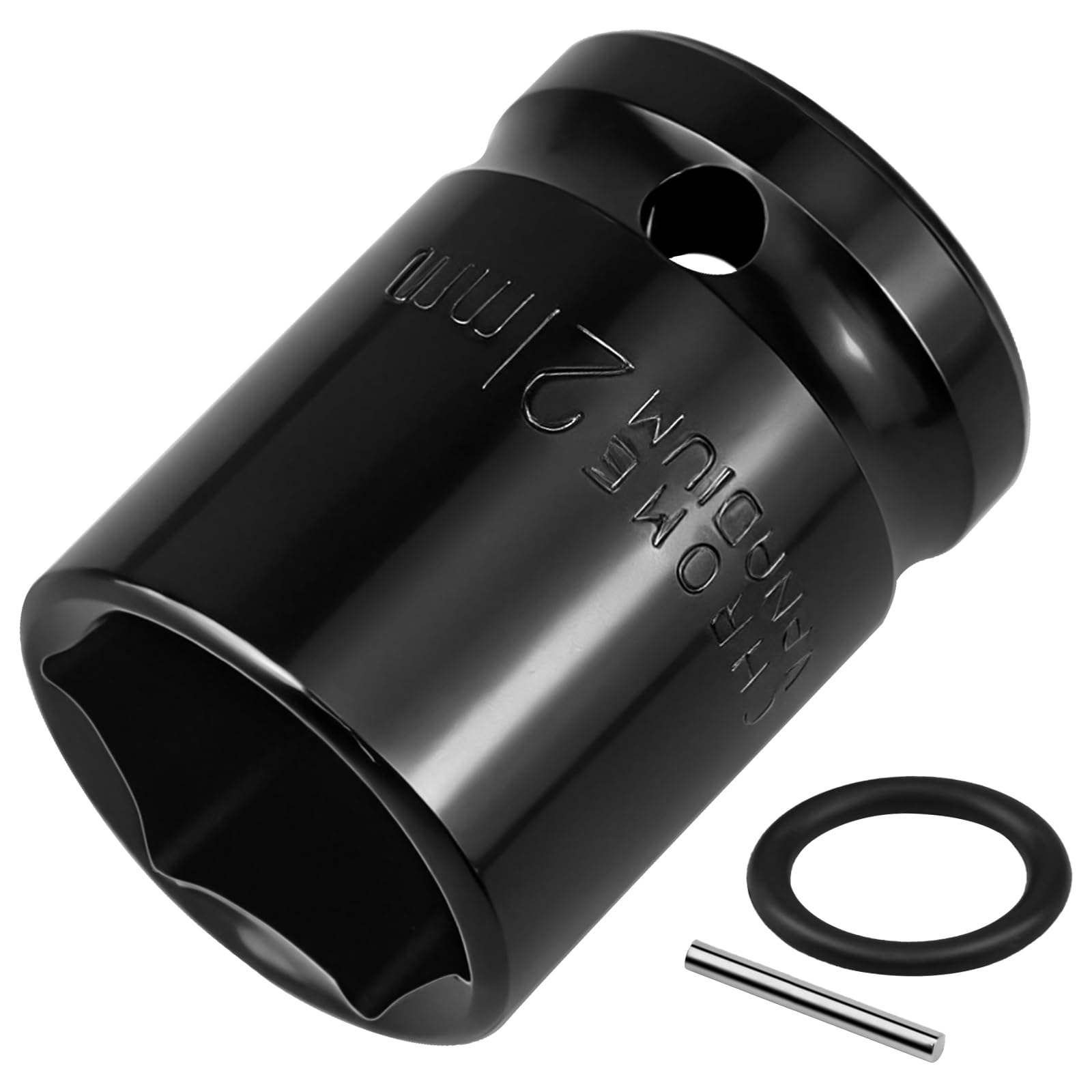 Lunhoo 21mm Standard Impact Socket, 1/2” Square Drive, 6 Point Hex Impact Socket for Hex Bolts, Lug Nuts and Scaffolding Clamps, CR-V Steel with Retaining Pin & O-Ring