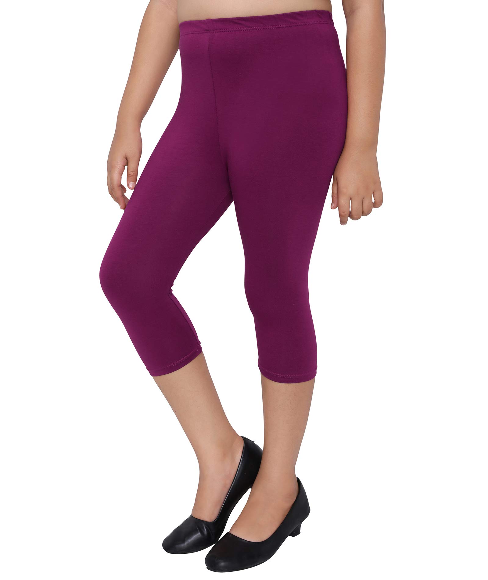 Robinbosky Premium Girls Capri Leggings Orange, Purple and Blue Value Combo Pack of 3 (9-10 Years, Coral, Magenta and Royal Blue) - Image 5 thumbnail