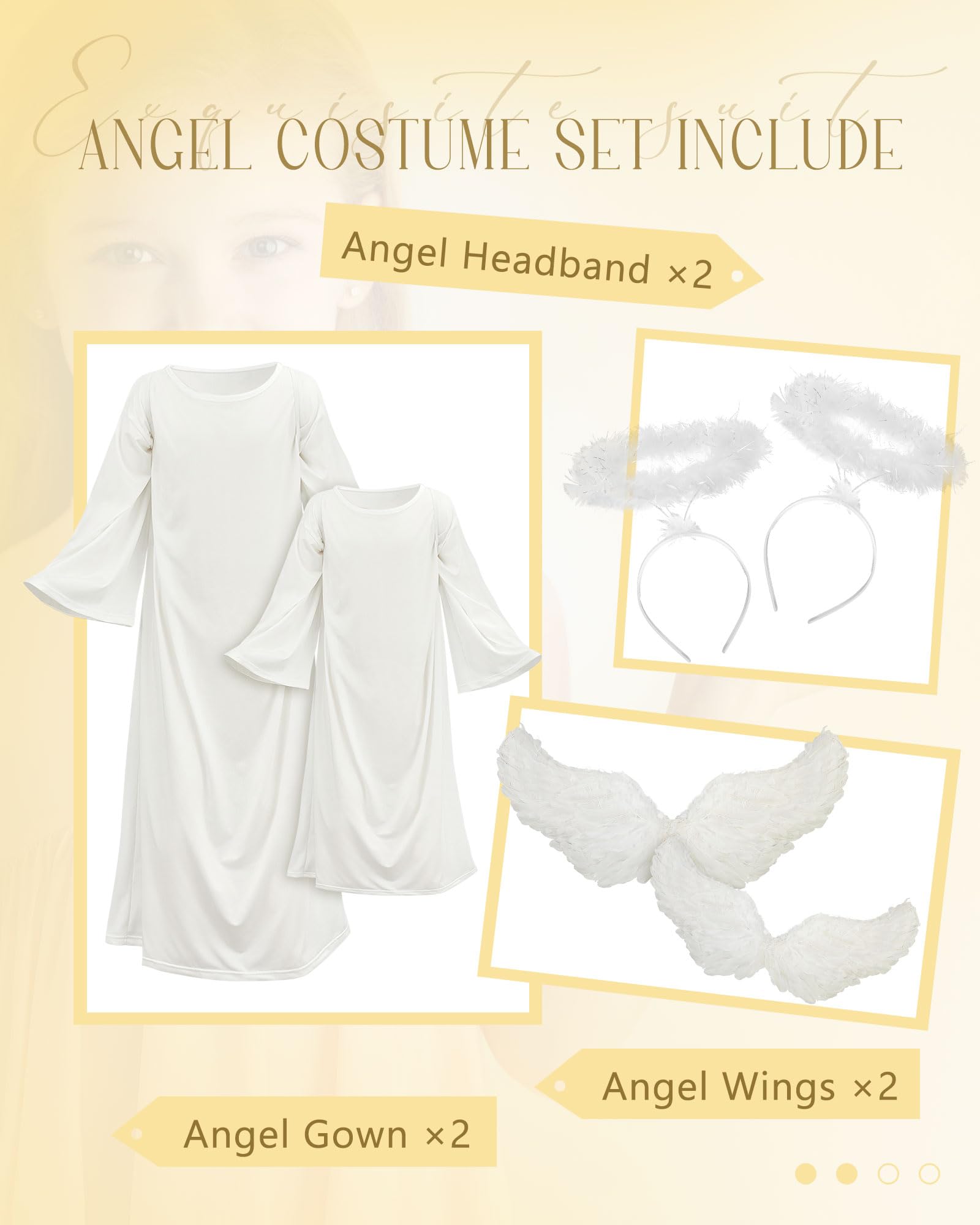 Toulite Engelskostüm für Damen und Mädchen, weißes Engelskleid mit Stirnband, weißer Flügel, Krippen-Kostüm für Weihnachten, 2 Größen