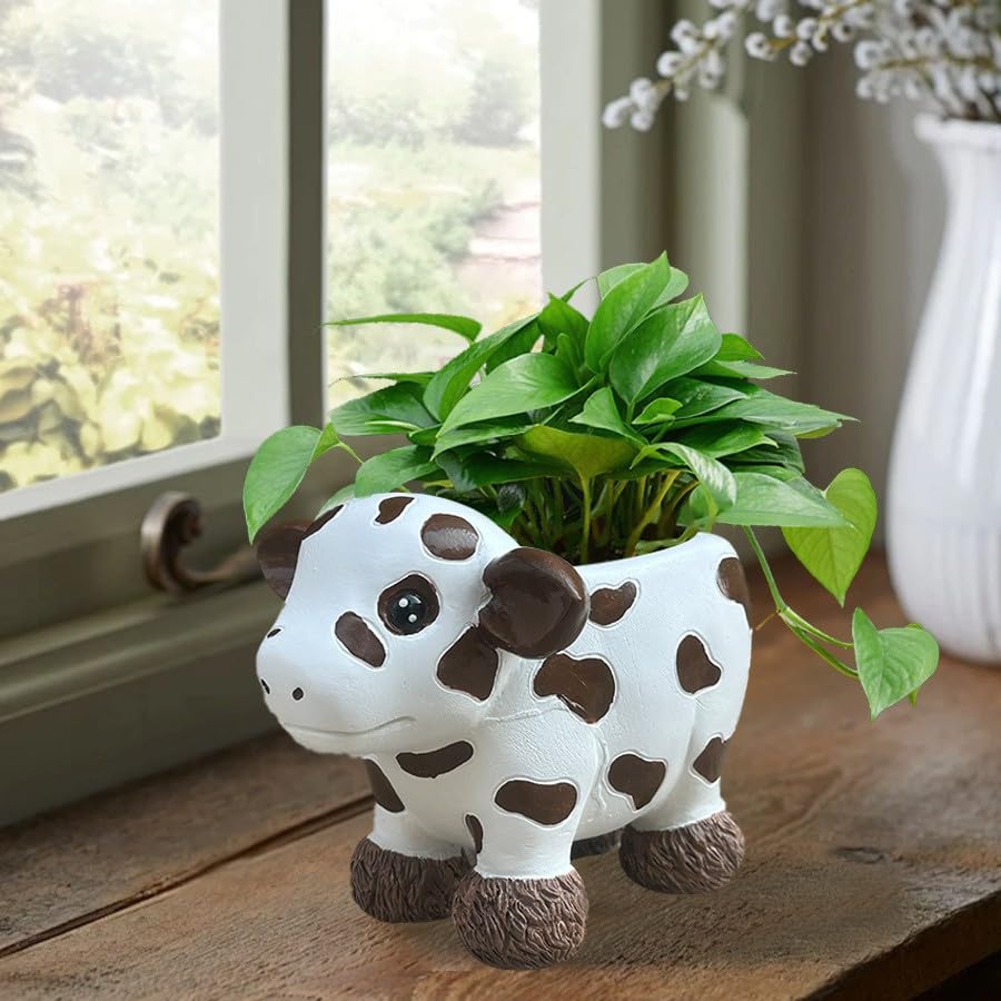 Süßer Kuh-Keramik-Übertopf Mit Motiv-Karte – Kleiner Blumentopf Für Sukkulenten, Deko Für Zuhause