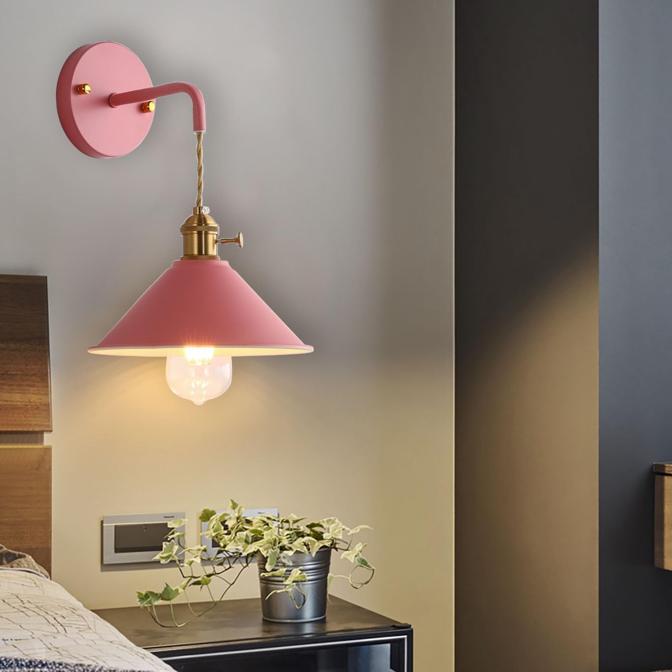 Wall-Sconce Modern Industrial-WallLight E26-Socket WallLamp with Switch Wall Lamp for Bathroom Vanity Bedroom Living Room Wall Light Hallway Gallery Industrial Sconces