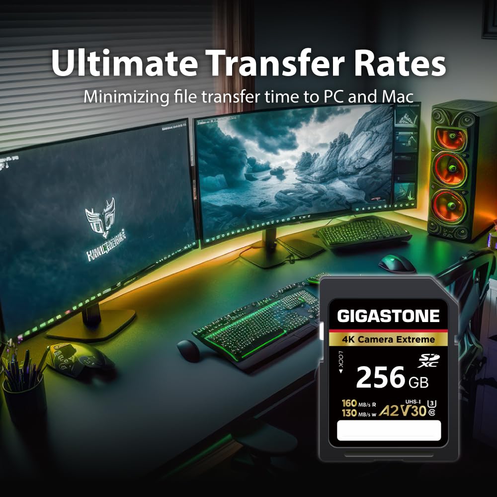 GIGASTONE A2 V30 Karta pamięci SDXC 256GB, 4K Extreme Serial Camera 160 MB/s.Canon Nikon Sony, U3 UHS-I Class 10 dla 4K UHD Video Camera, 1 mini etui