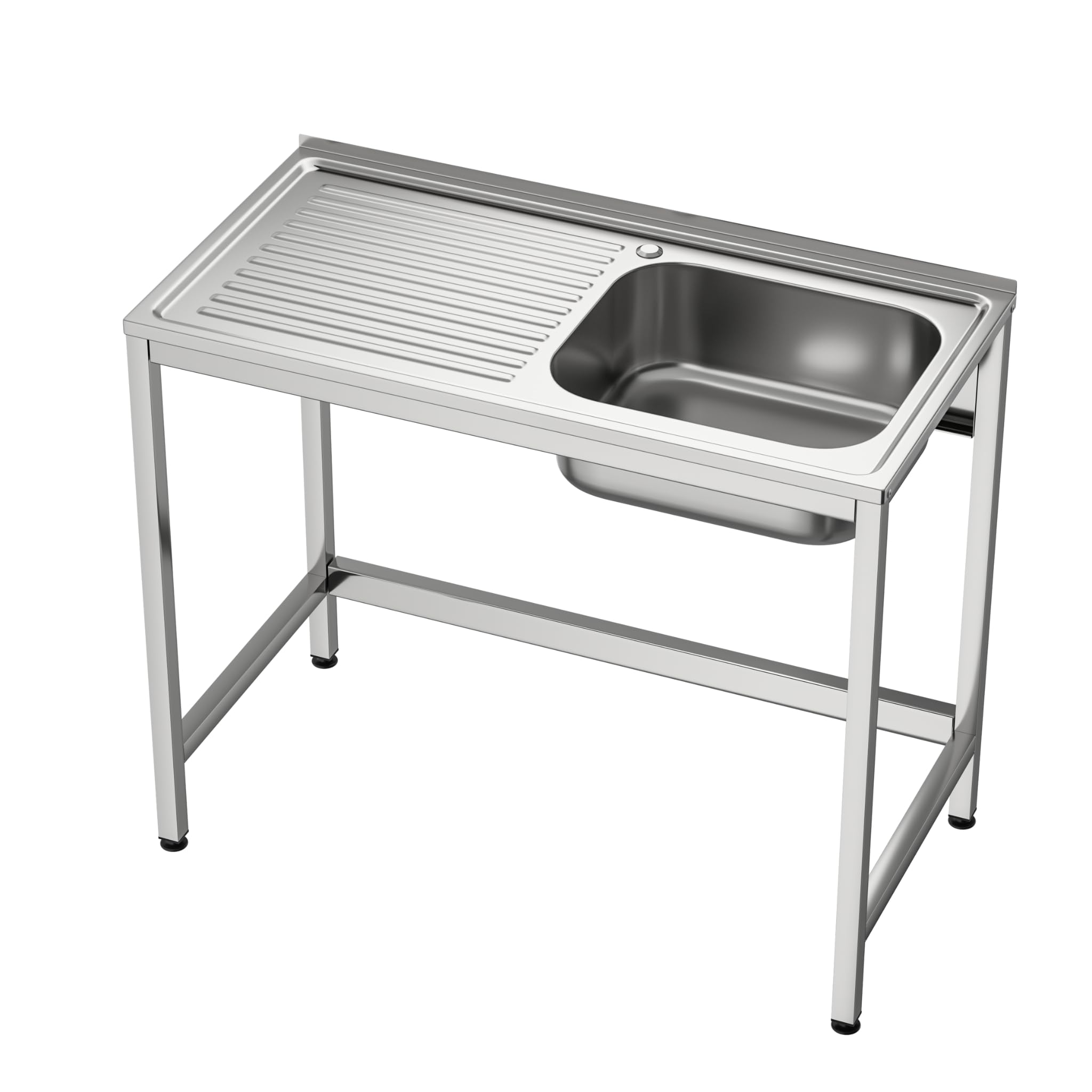 Fregadero Industrial Acero Inoxidable | 1 Seno con Escurridor | 800x500x850 mm | Acabado Pulido Satinado | Ideal Hostelería, Barra y Cocina Profesional (Derecha, Grifo monomando 2 aguas)