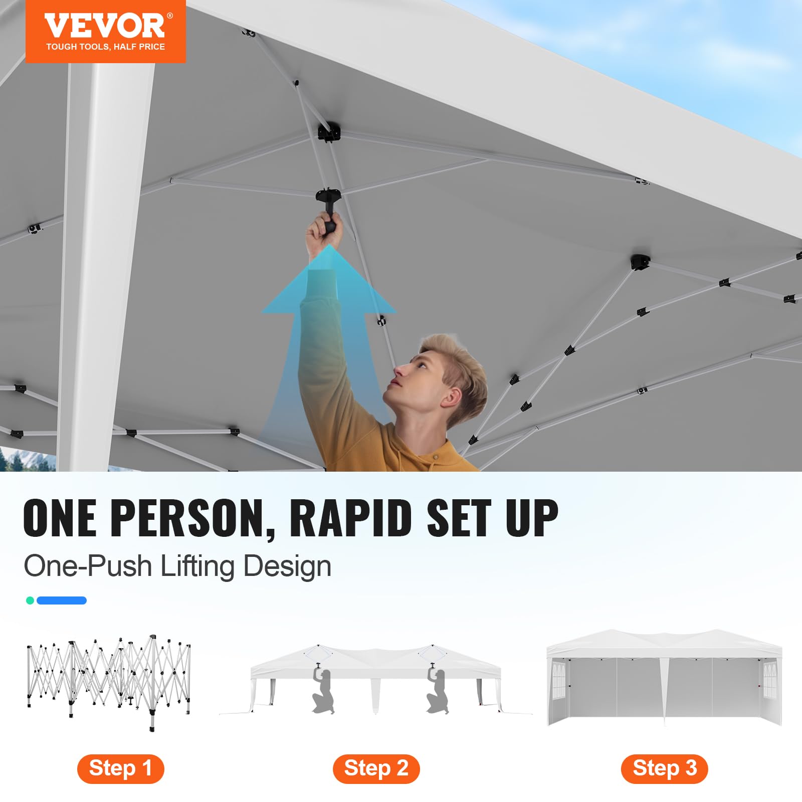 VEVOR Gazebo Pieghevole da Esterno 5,9 x 2,96 x 2,65 m, Tendone da Giardino con Pareti Laterali Finestre Ventilate, Altezza Regolabile in 3 Livelli, Tenda Protezione Solare per Eventi all'Aperto