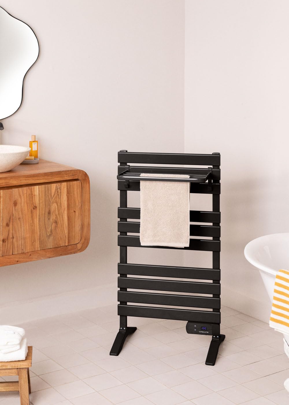 CREATE / WARMTOWEL Pro/Toallero eléctrico con Calefactor y WiFi Negro