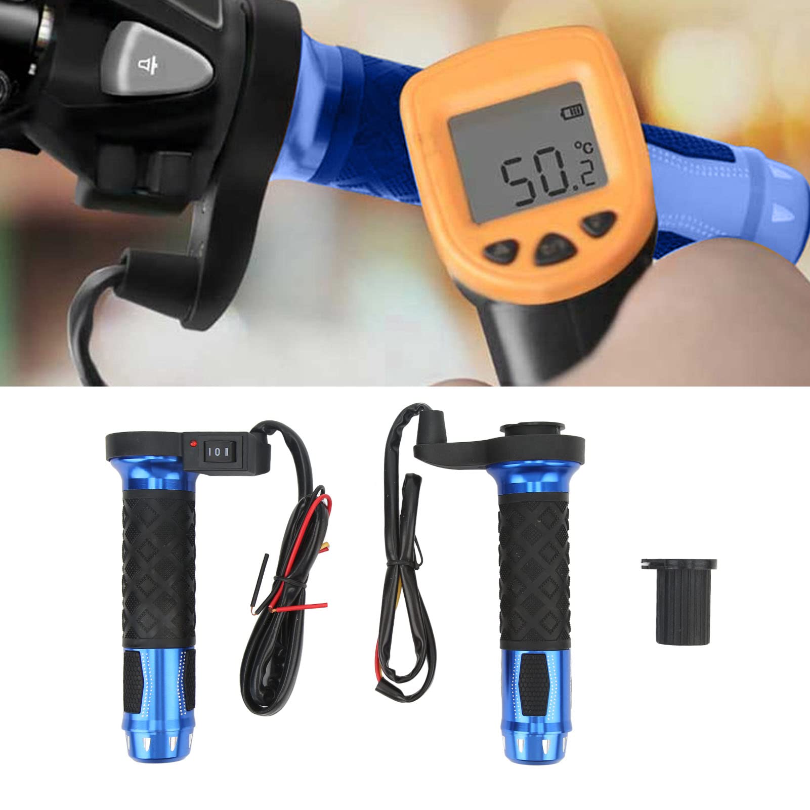 Naroote Poignées Chauffantes électriques, 1 Paire de Poignées Chauffantes étanches à la Poussière Bleues pour Motos pour Guidons de 22 Mm