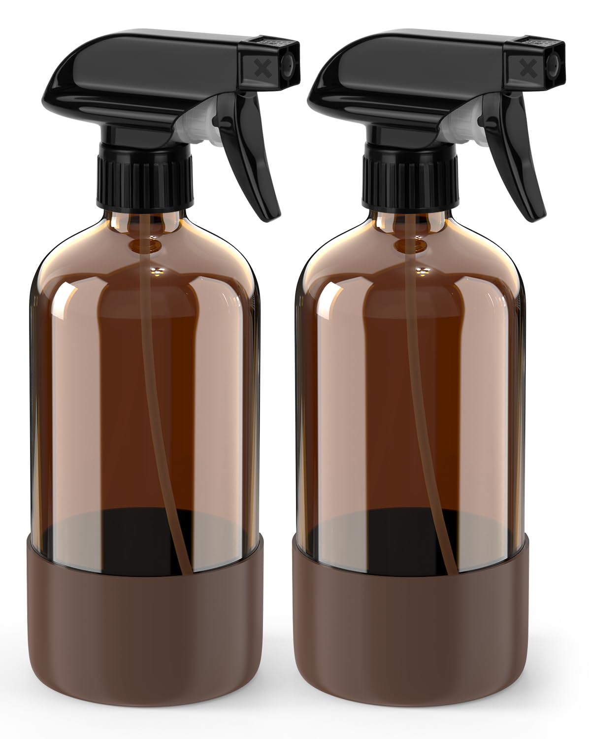 Bontip Glass Spray Bottle with Silicone Sleeve Protection, Amber Glass Spray Bottle Set for Window Cleaner Aromatherapy Facial Hydration Watering