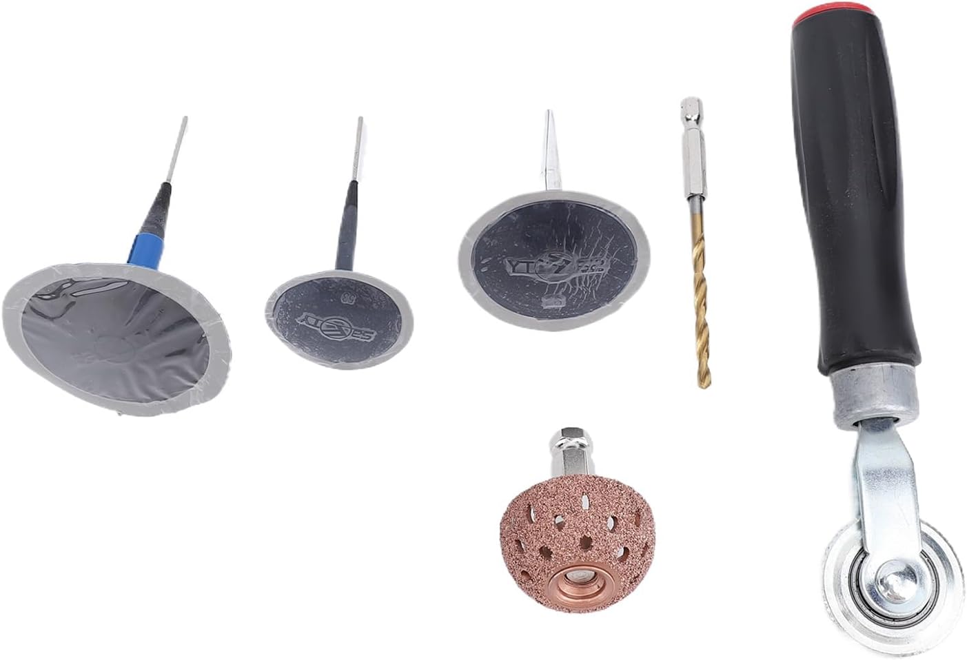 Qqmora Tire Repair Patch Plug Kit Premium ABS Metal Universal Tire Repair Tools with Grinding Wheel Roller Drill Bit for Cars Trucks Bikes Scooters Motorbikes Buses Electric Cars