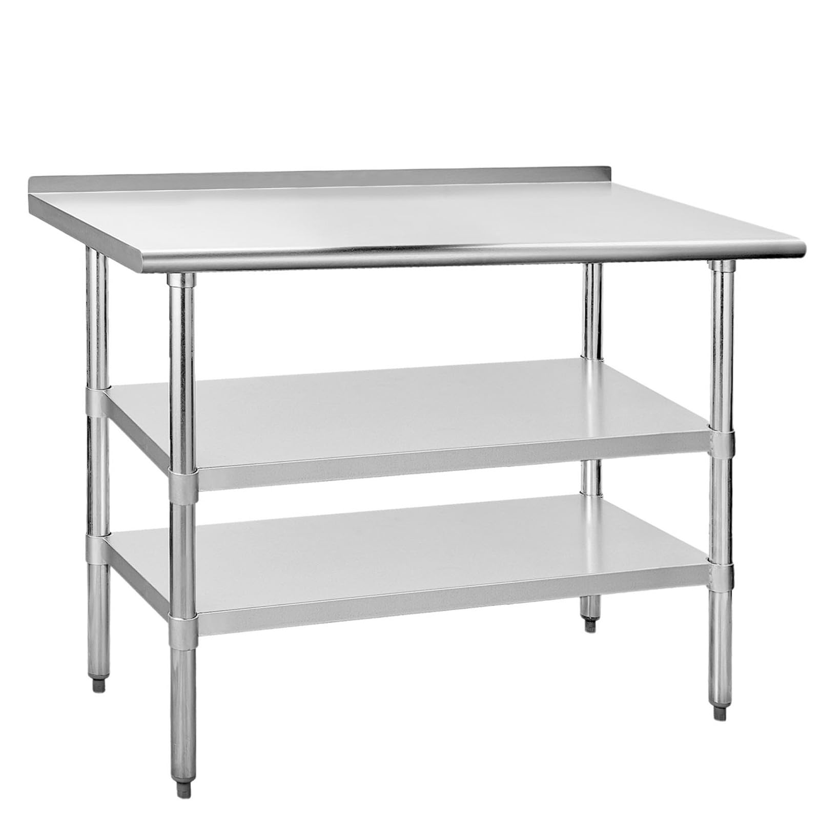 Chingoo Stainless Steel Table 24 x 48 Inches Metal Prep Table with 2 Adjustable Undershelves & Backsplash, Stainless Steel Work Table for Commercial Kitchen, Outdoor, Restaurant, Hotel & Garage