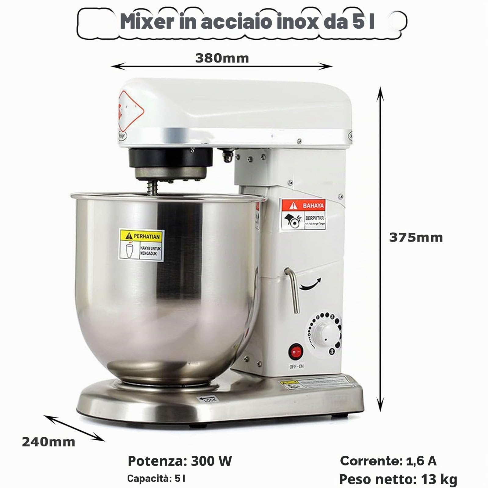 PixCy Impastatrice Planetaria,Ciotola 5 L/7L/10L,Accessori - Frusta,Gancio Impastare E Mescolatore,Impastatrice per Pizza,Pane E Dolci - Perfetta per Ogni Cucina 5L-White