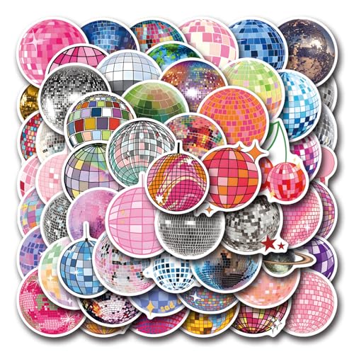 55pcs Disco Ball Stickers - Disco Party Decor 8090 Vintage Aesthetic Waterproof Stickers for Water Bottle Laptop Skateboard - Sparkling Ball Decor for Teen Girl Bedroom
