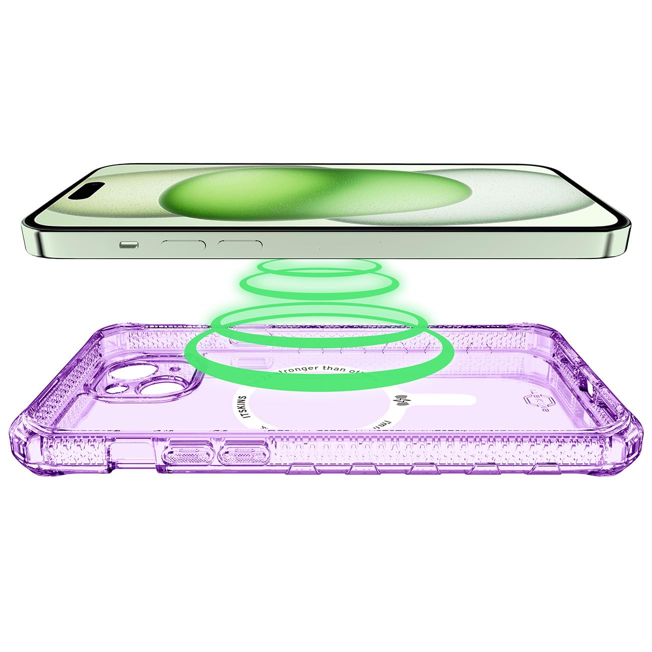 Itskins Supreme R // Clear Coque ultra hybride MagFit conçue pour iPhone 15 Plus, compatible avec MagSafe, anti-jaunissement, protection militaire, antichoc, coque magnétique transparente, violet