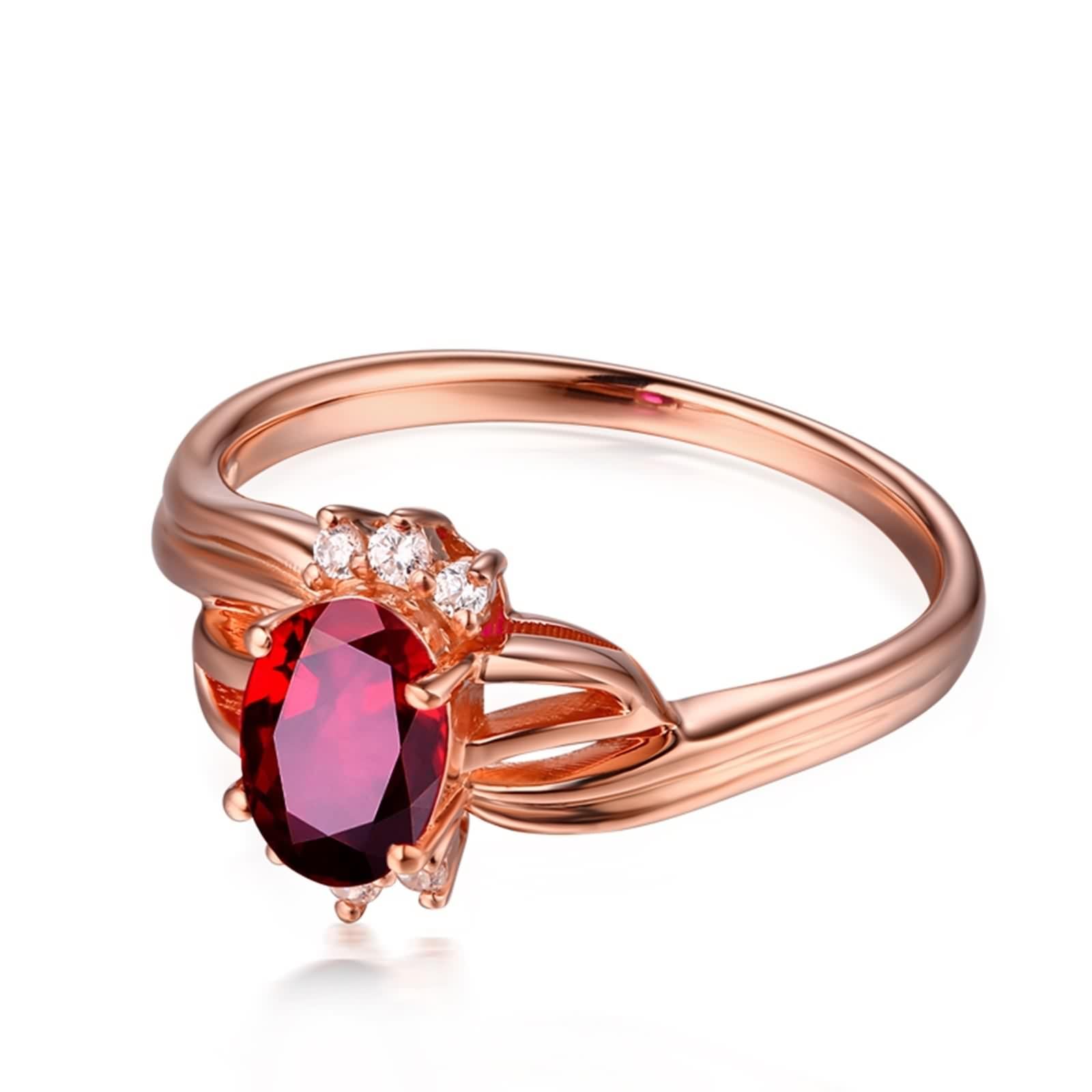 Anello rubino in vera pietra, fedi nuziali in oro 750 classico oro rosa 18 carati con rubino ovale multiriga con diamante rotondo rosso, 18 (18,5), Rubino Diamante