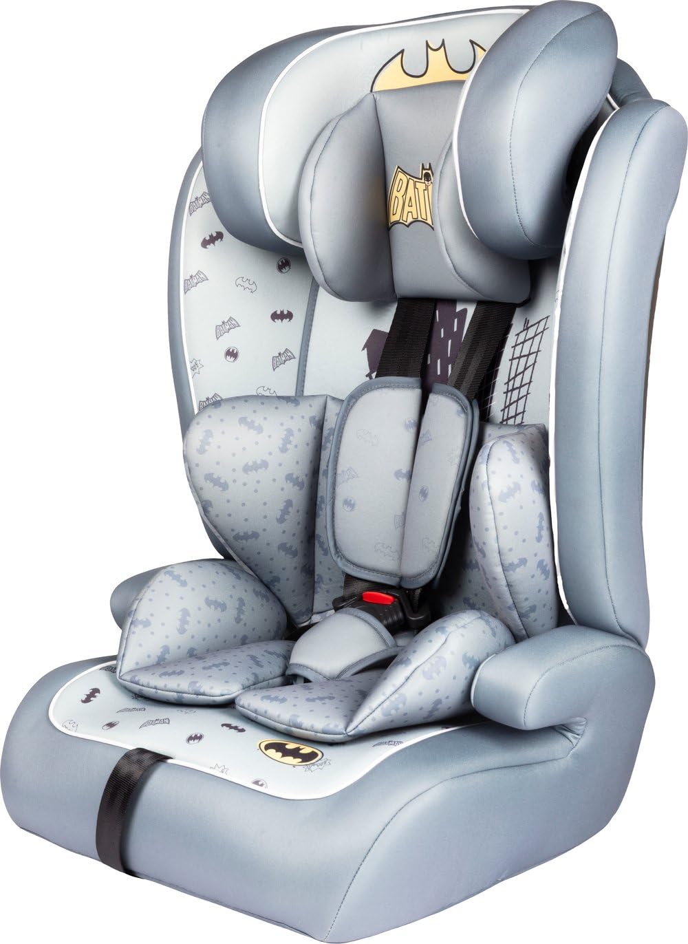 Asiento De Coche Dc Comics Batman I-SIZE R129. Asiento De Seguridad Para Niños Con Una Altura De 76 A 150 Cm. Reposacabezas Y Acolchado Ajustables