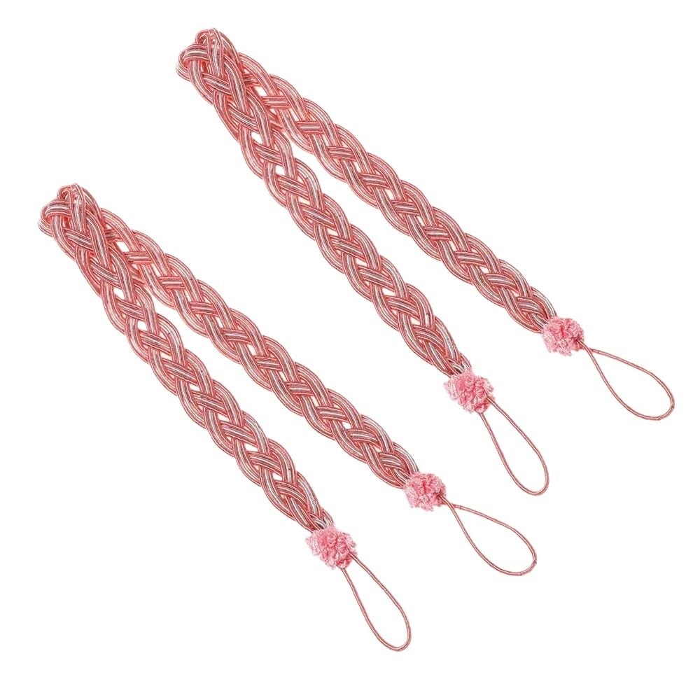 Practical Modern Simple Tie Backs Curtain Holder Rope Satin Voile Strap Braided Tiebacks(Pink)