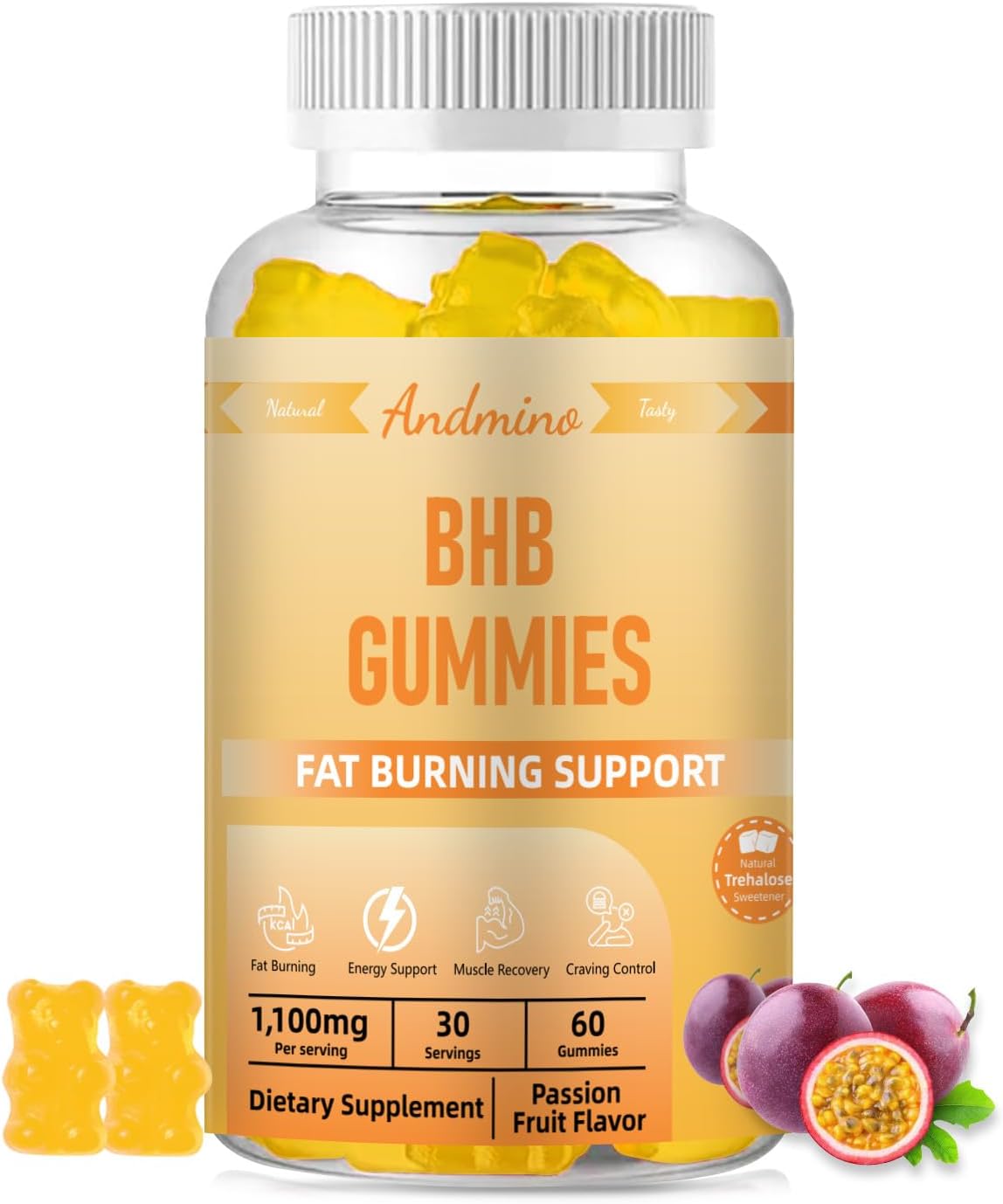 Keto Electrolyte Gummies | BHB Magnesium Calcium Sodium + L-Phenylalanine | Energy Boost, Electrolyte Balance | Fitness, Ketogenic Diet & Daily Vitality | Vegan, Gluten Free, Passion Fruit Flavor, 60
