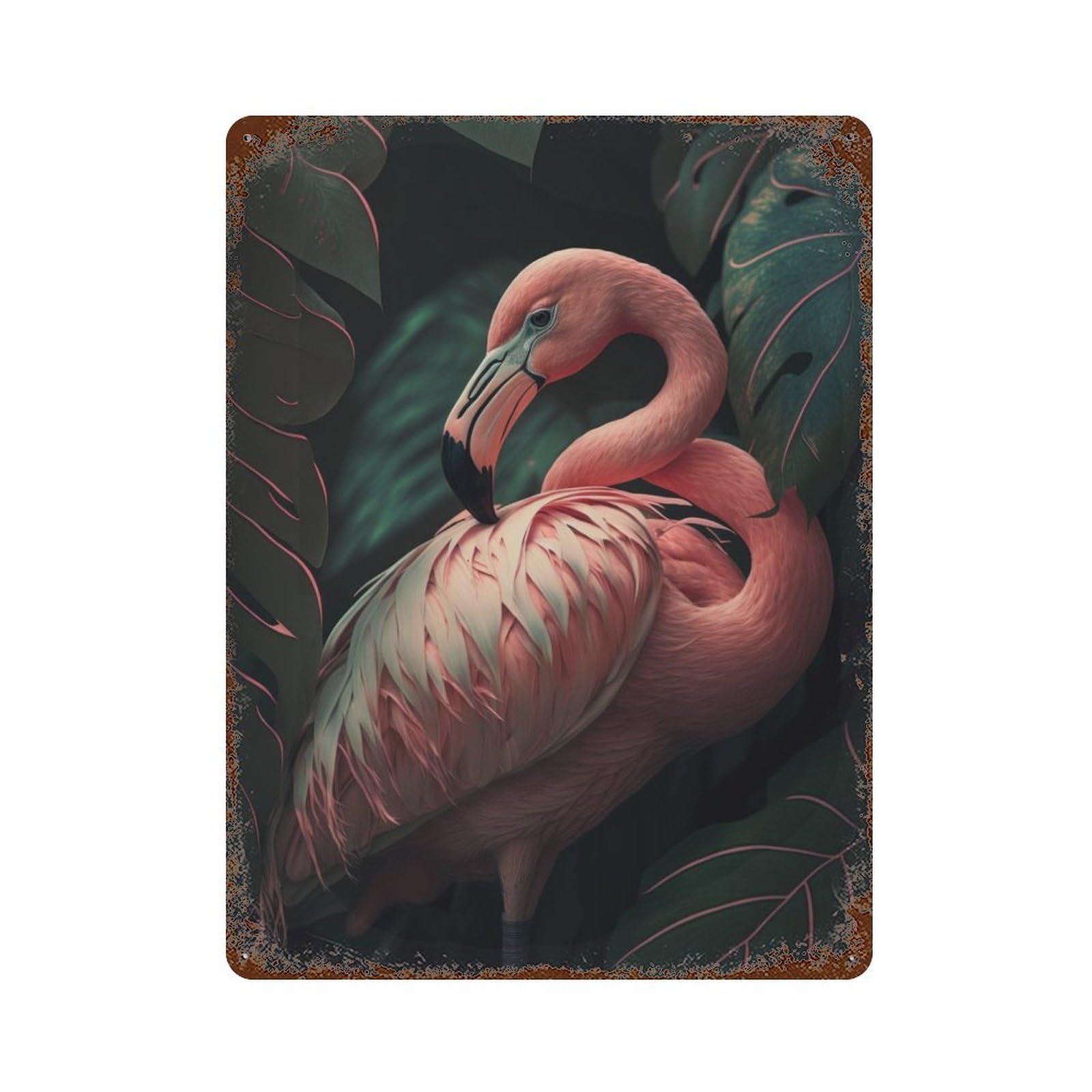 Vintage Rust Metal Sign with Flamingo Design 15.7"x11.8", for Shed, Workshop And Garage Wall Decor, Classic Wall Plaque
