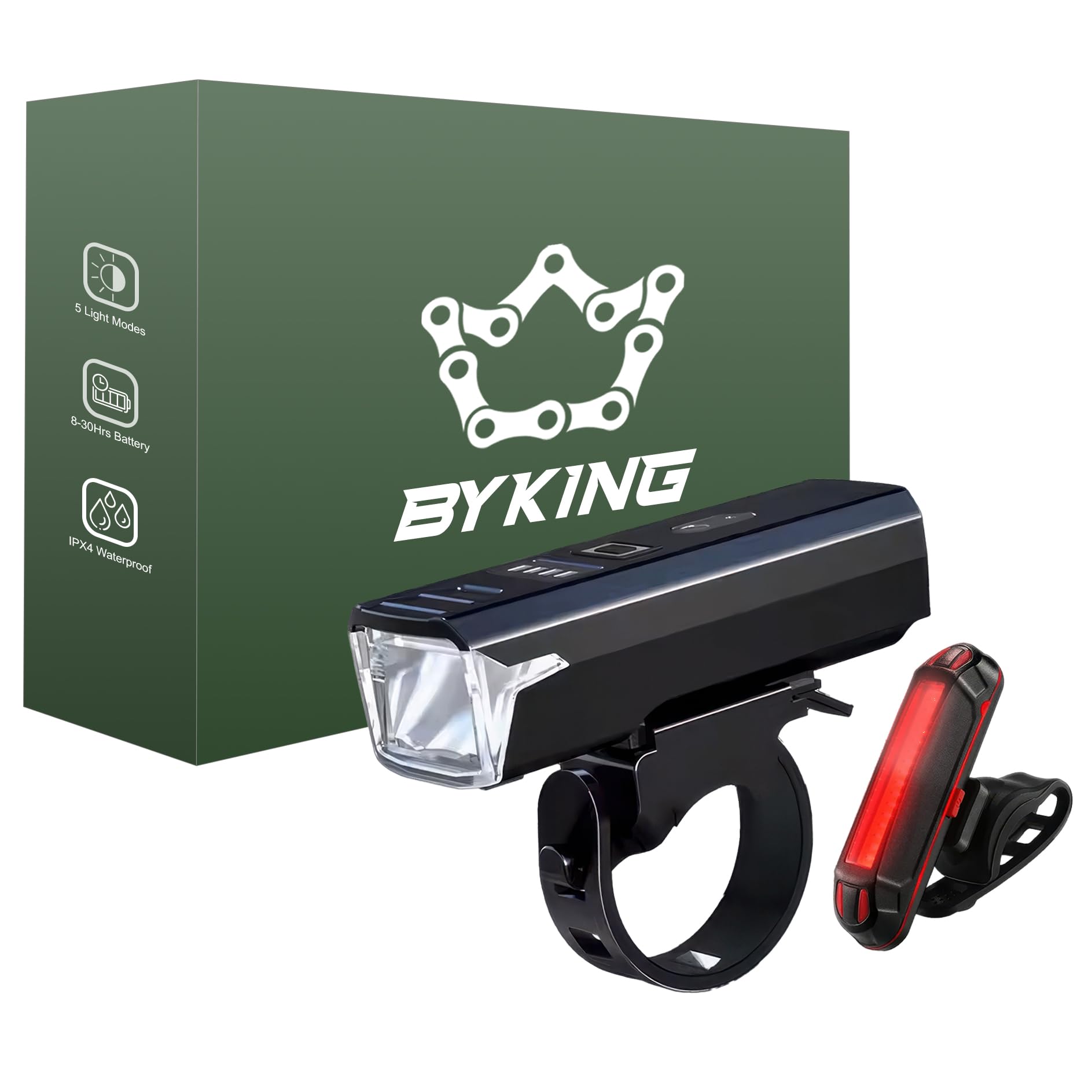 BYKING Bike Lights PRO Front And Rear, TYPE-C LED Bicycle Light Set For Cycling, Bright and Durable, 4/6 Light Modes and USB-C Rechargeable, For Helmet, E-bike, Mtb, Scooter, Mountain and Kids Bike...