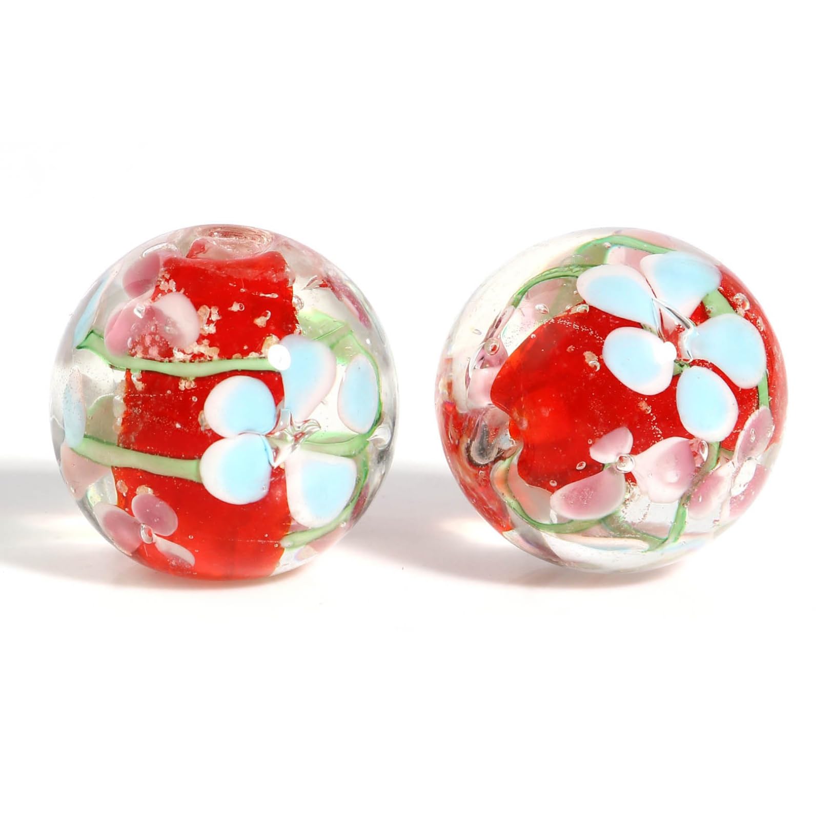 Perles en vrac 5 pièces de verre rond au chalumeau floral de 20 mm
