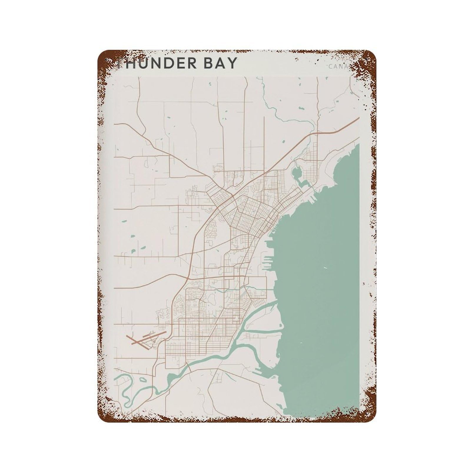 xiaoxiaoshen Thunder Bay Map Ontario Canada Wall Decor Art Metal Tin Poster Modern Home Decor Art Home Bar Shop Decorations Vintage Sign 40x30cm