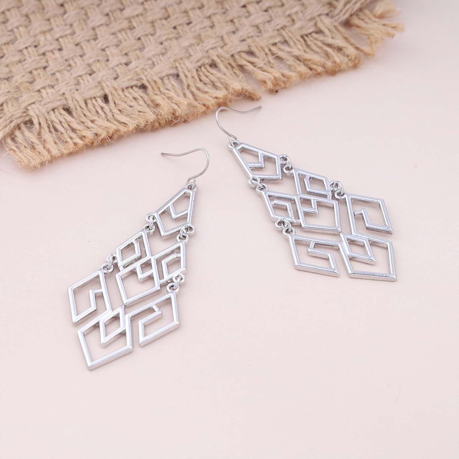 Vintage Tribal Square Dangle Earrings Hollow Geometric Drop Earrings Tribal Ethnic Earrings Black Square Tribal Hook Earrings Jewelry for Women (Black) - Image 5