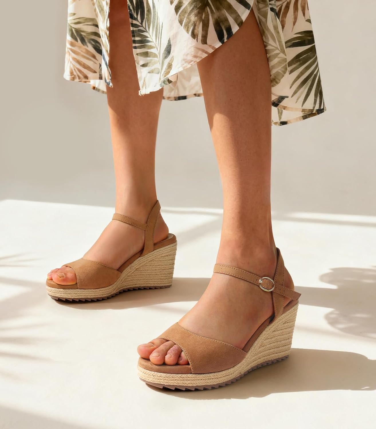 Ankis Espadrilles Wedges Sandals for Women Wedge Platform Sandals Heels Peep Open Toe Comfortable Ankle Strap Buckle Summer Wedge Heels - Image 2