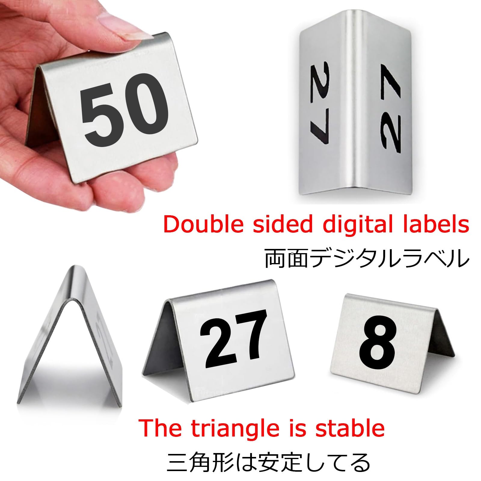Table Numbers Edelstahl Tischnummern - Halter Von 1 Bis 25/50 / 100 Sitzplan Hochzeit Langlebig - Tischkarten Doppelseitige Tischmarkierungen Für Hochzeitsfeiern Bankette Empfänge(1 to 50)
