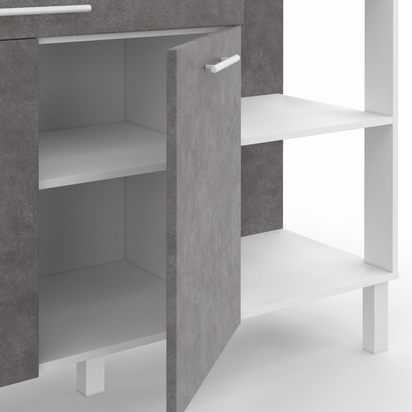 IDMarket - Aparador bajo de cocina CINA 120 cm encimera H.83 cm, 2 puertas + cajón blanco y efecto hormigón