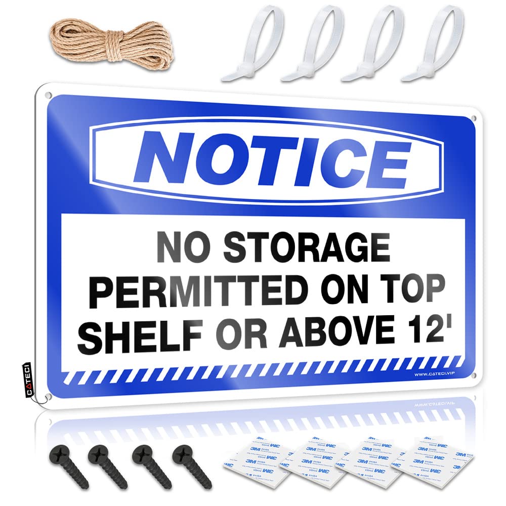 STWNVOITV Funny Office Signs Notice No Storage Permitted On Top Shelf Or Above 12' Tin Sign Home Bar Tin Sign Bbq Signs Outdoor(30X40CM)