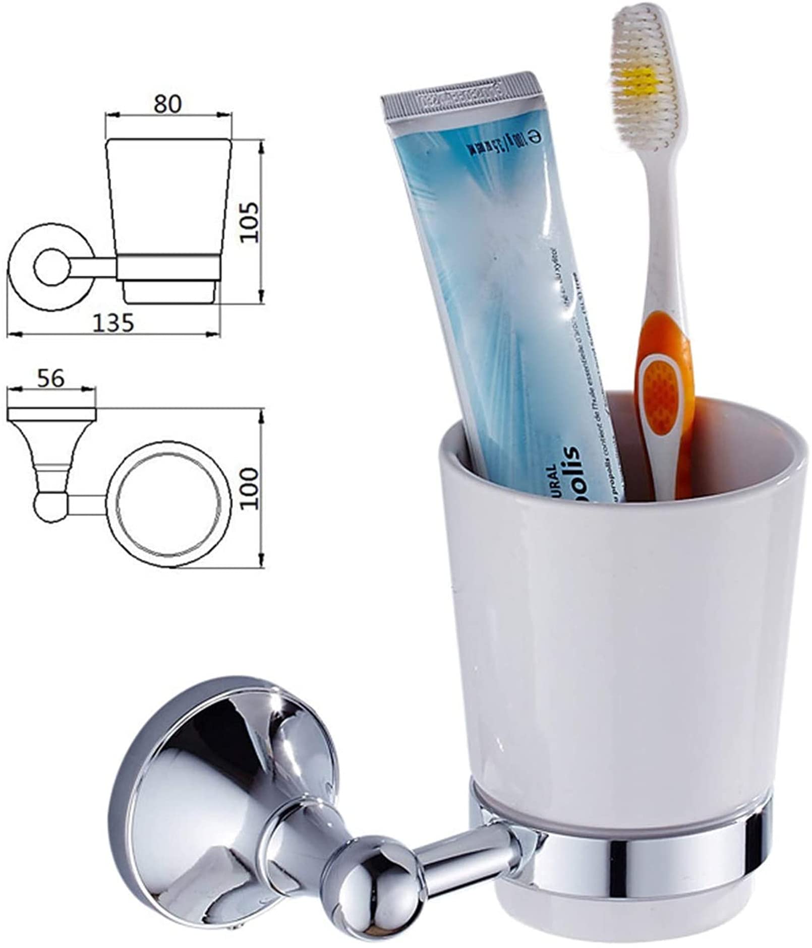 Portavasos para cepillos de Dientes， Soporte Moderno for Cepillo de Dientes Plateado Brillante con Taza de cerámica, Accesorios de baño de latón for Montaje en Pared, perforación(Bronze)