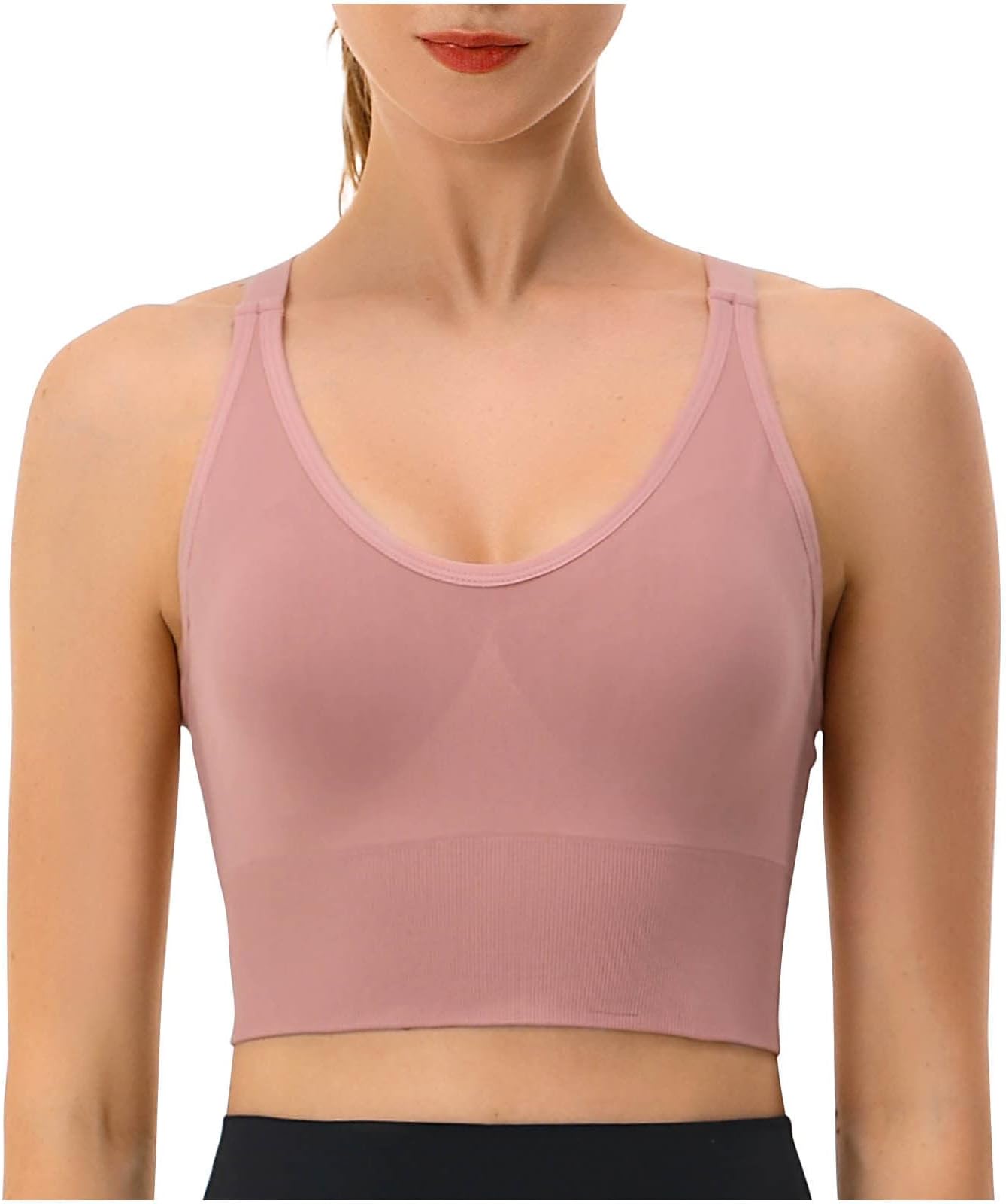 Women's Strappy Longline Sports Bra High Support Wirefree Cross Back Wirefree Removable Cups Workout Yoga Tank Top Bra