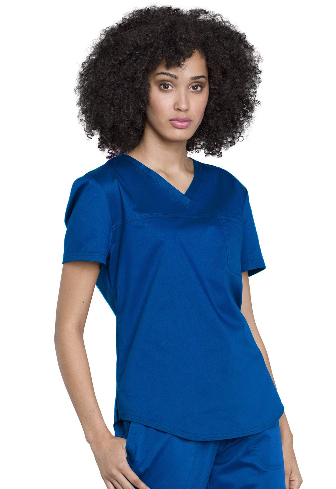 Cherokee Conjunto de uniforme médico para mujer con cuello en V, WW657 con pantalón médico de tiro medio y pierna cónica con cordón, WW105, azul rey - L parte superior / pantalón alto L