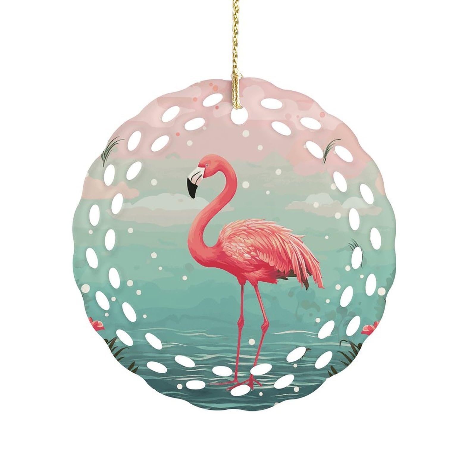 Fodpand Women's Style Flamingos Ceramic Ornament For Home Decor 3.2" Round Tree Decoration Christmas Ornaments For Men Double-Sided Design