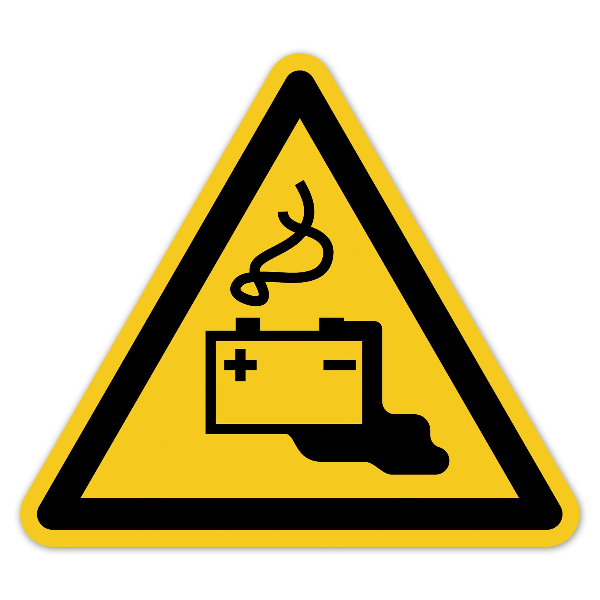 Señal de advertencia de peligros por baterías, pegatinas según DIN EN ISO 7010 ASR A1.3 W026 símbolo de advertencia – Peligro de la batería adhesivo de seguridad para baterías industriales