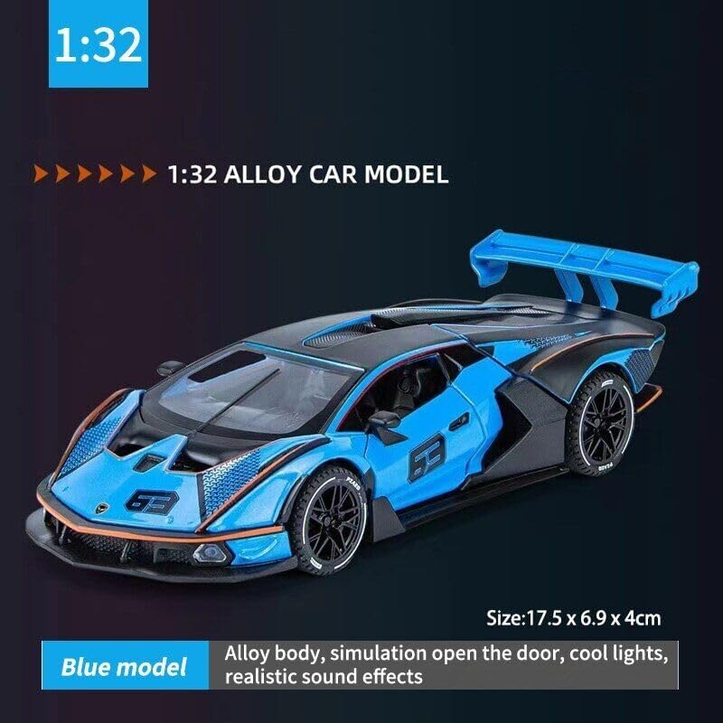 Image of Invite 1:24 Big Lamborghini Essenza SCV12 Diecast Scale Model Metal Pull Back Toy car for Kids with Openable Doors & Light, Music Toy Vehicle for Kids [Blue-Color]