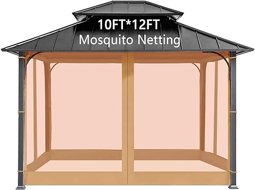 Mosquitera universal de repuesto para kiosco, adecuada para exteriores, 10 x 12 pies, mosquitera para patio con cremallera, pantalla de malla