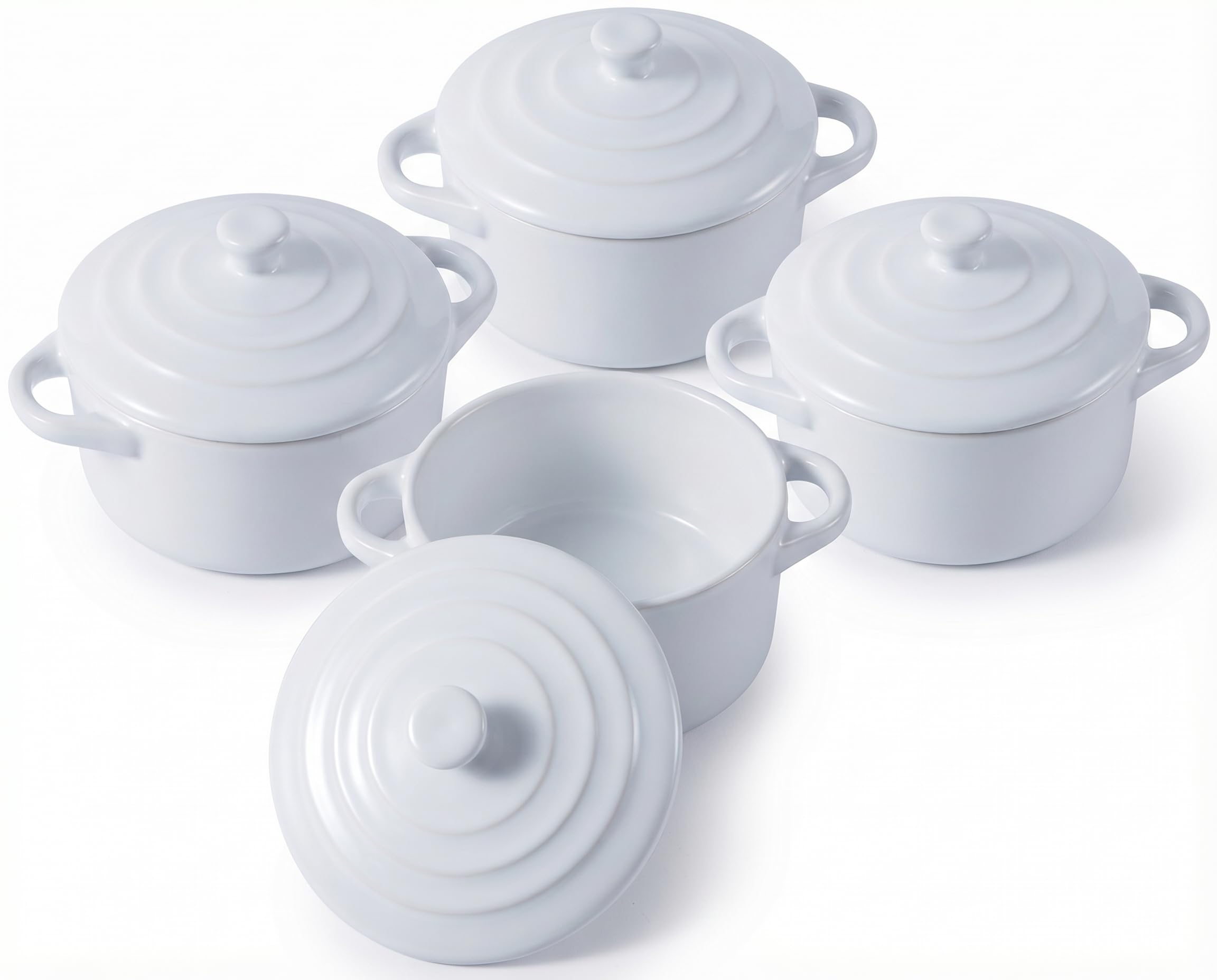 Photo 1 of Vabrloy 4 Pcs Mini Cocotte Set, 16 oz Individual Baking Ramekins, White