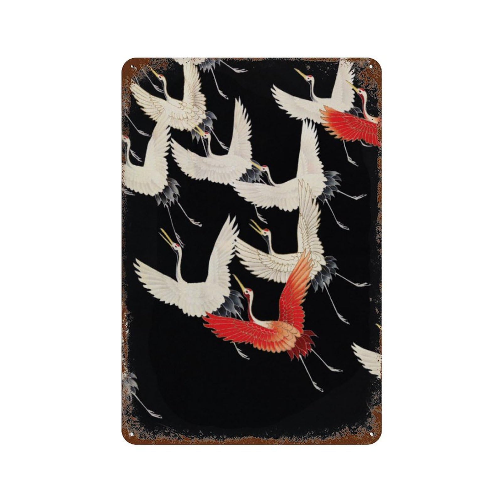 xiaoxiaoshen Flying Cranes Vintage Oriental Birds Wall Decor Art Metal Tin Poster Modern Home Decor Art Home Bar Shop Decorations Vintage Sign 30x20cm
