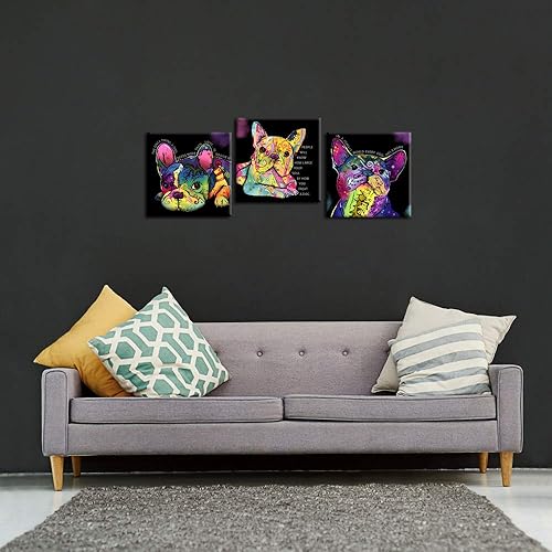 Miniatura 4 de iKNOW FOTO Lienzo colorido para perros, pinturas de animales, lindo bulldog francés, arte de pared con citas de lienzo con estampado giclée para