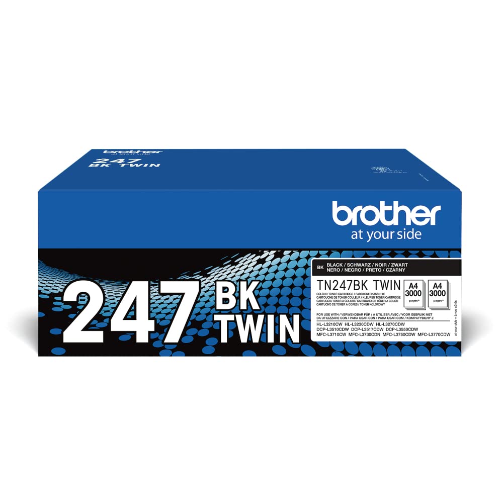 Brother Original TN-247BKTWIN Bundle mit 2 Tonern, schwarz, für bis zu ca. 6000 Seiten DCPL3550CDW/ DCPL3510CDW/ HLL3210CW/ HLL3230CDW/ HLL3270CDW/ MFCL3730CDN/ MFCL3750CDW/ MFCL3770CDCDW