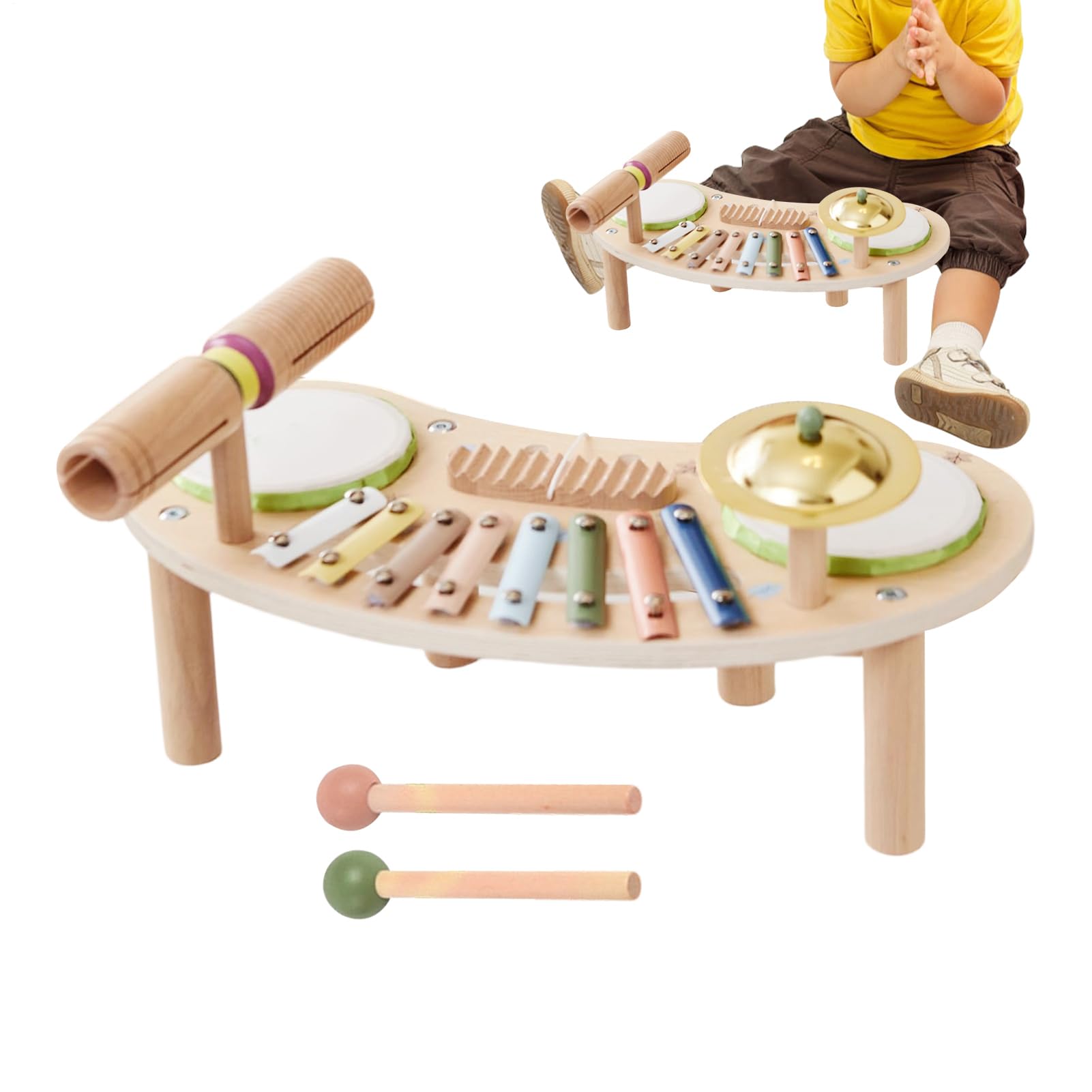 Batería Infantil Set de 7 Instrumentos Musicales de Madera | Juguete Educativo para el Desarrollo Temprano Para Casa, Guardería, Colegio, Educación en Casa, Cumpleaños, Vacaciones